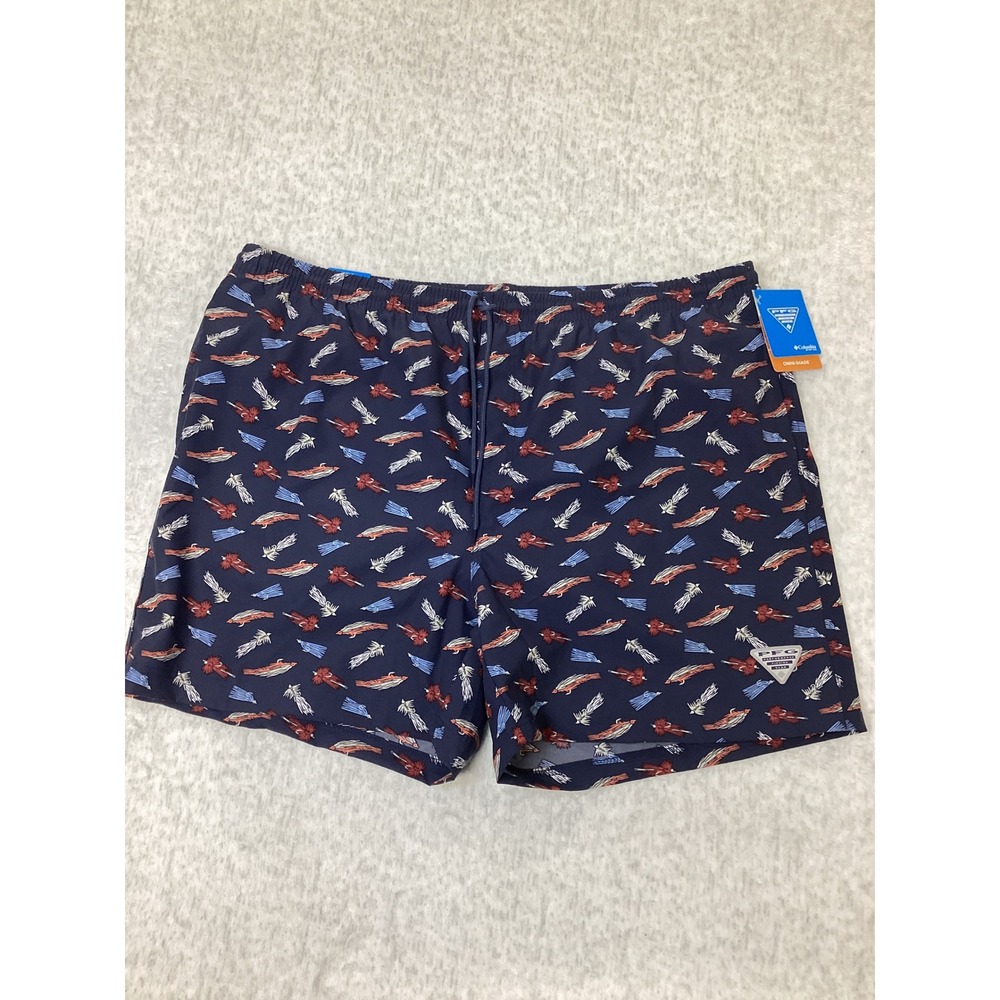 Columbia PFG Mens Rambler Printed Water Shorts Navy Lure XXL 6in FM3173-466